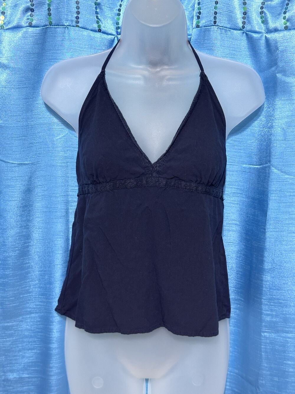 brandy melville Navy Blue Babydoll Halter Top SZ S